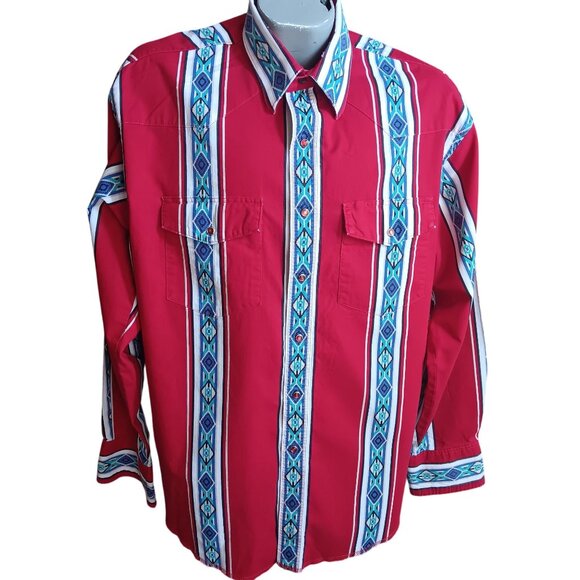 XL Vintage Mens Western Shirt Wrangler Geometric Aztec Mexican Cowboy 1990's - Picture 2 of 7